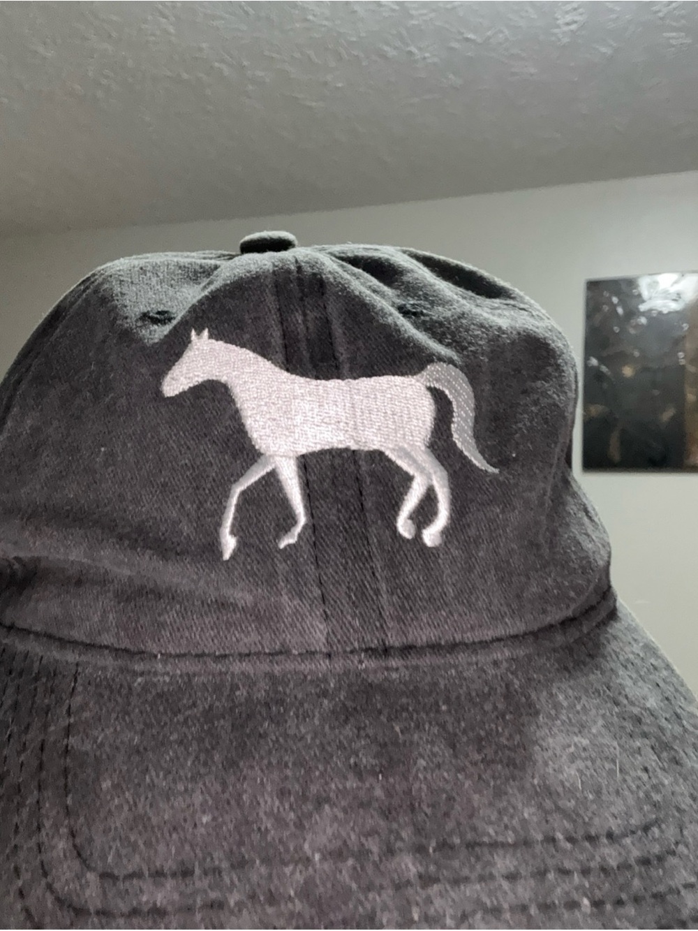 vintage horse baseball cap unisex grey white embroidery